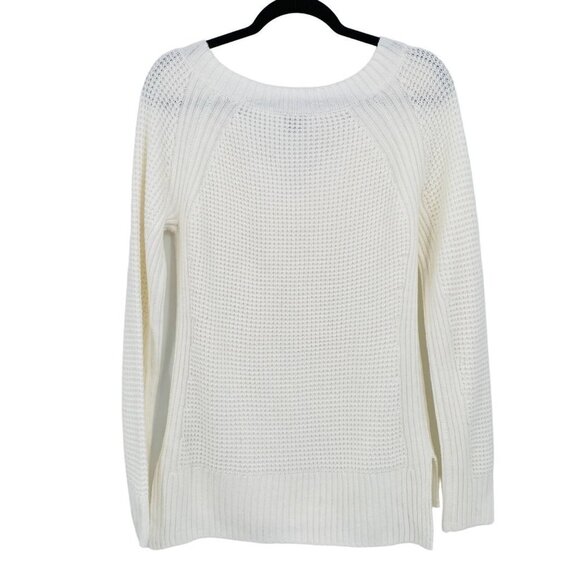 Bebe Chunky Loose Knit V Neck Sweater Size M White Egret Women's - Picture 2 of 7